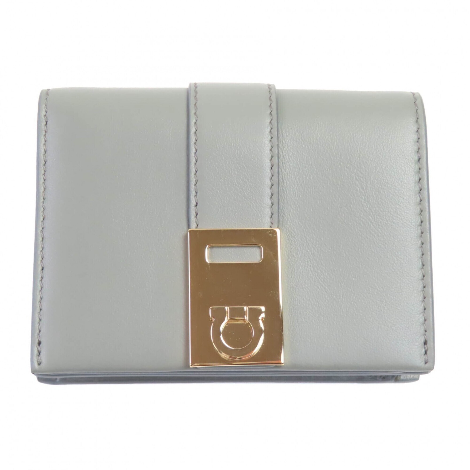 Salvatore Ferragamo Ferragamo 0775288 Leather Compact Bi-Fold Wallet With Gan...